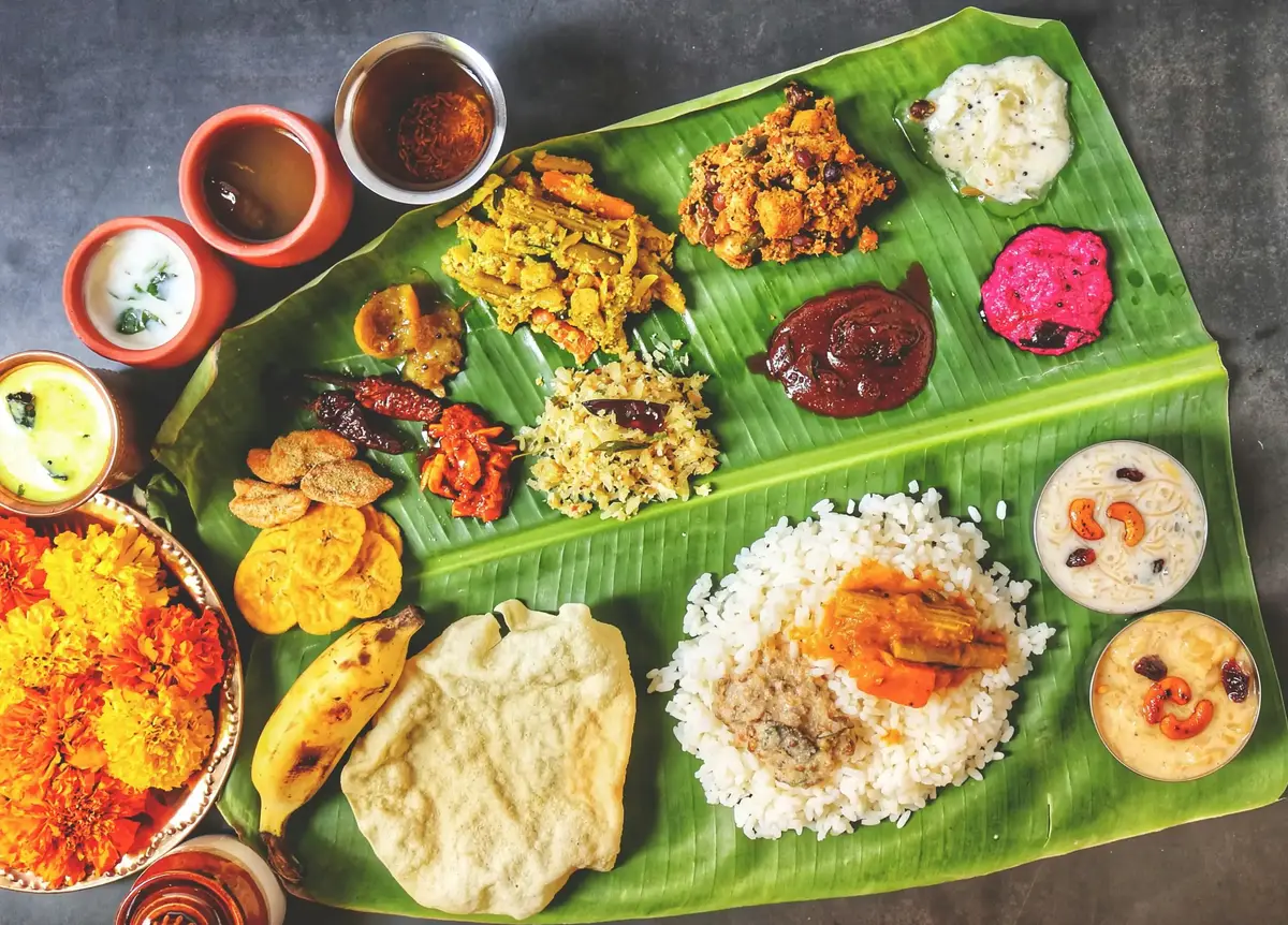 Traditional banana leaf virundhu meal spread for wedding catering in Coimbatore